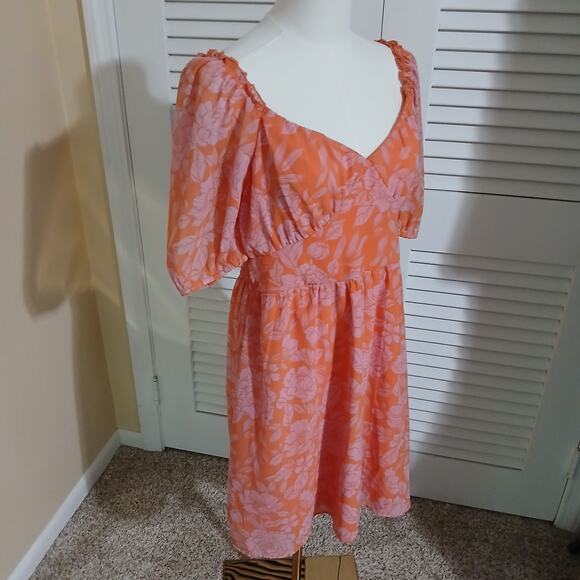 NWT Jessica Simpson Large Half Flutter-sleeve square smocked back v front dress - Picture 5 of 12